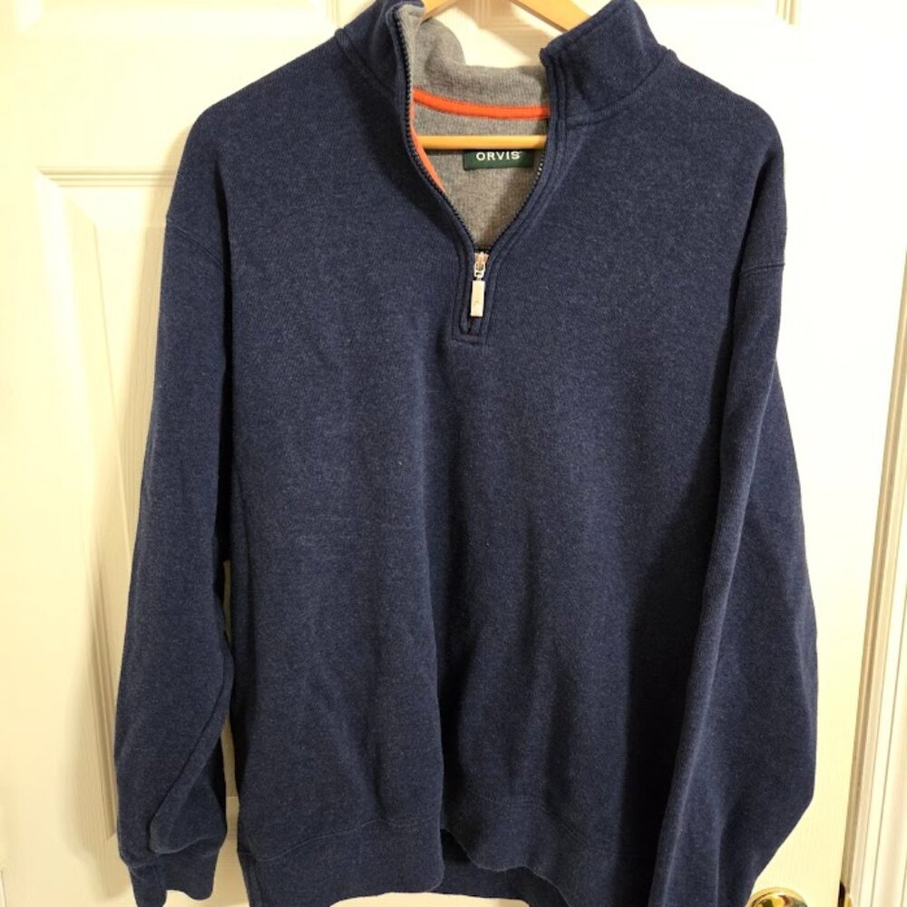Orvis Men's Navy Blue Cotton Half-Zip Pullover Sweater Large